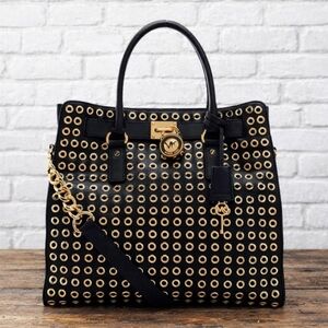 Michael Kors Hamilton North South Grommet Soft Large Satchel Black Leather